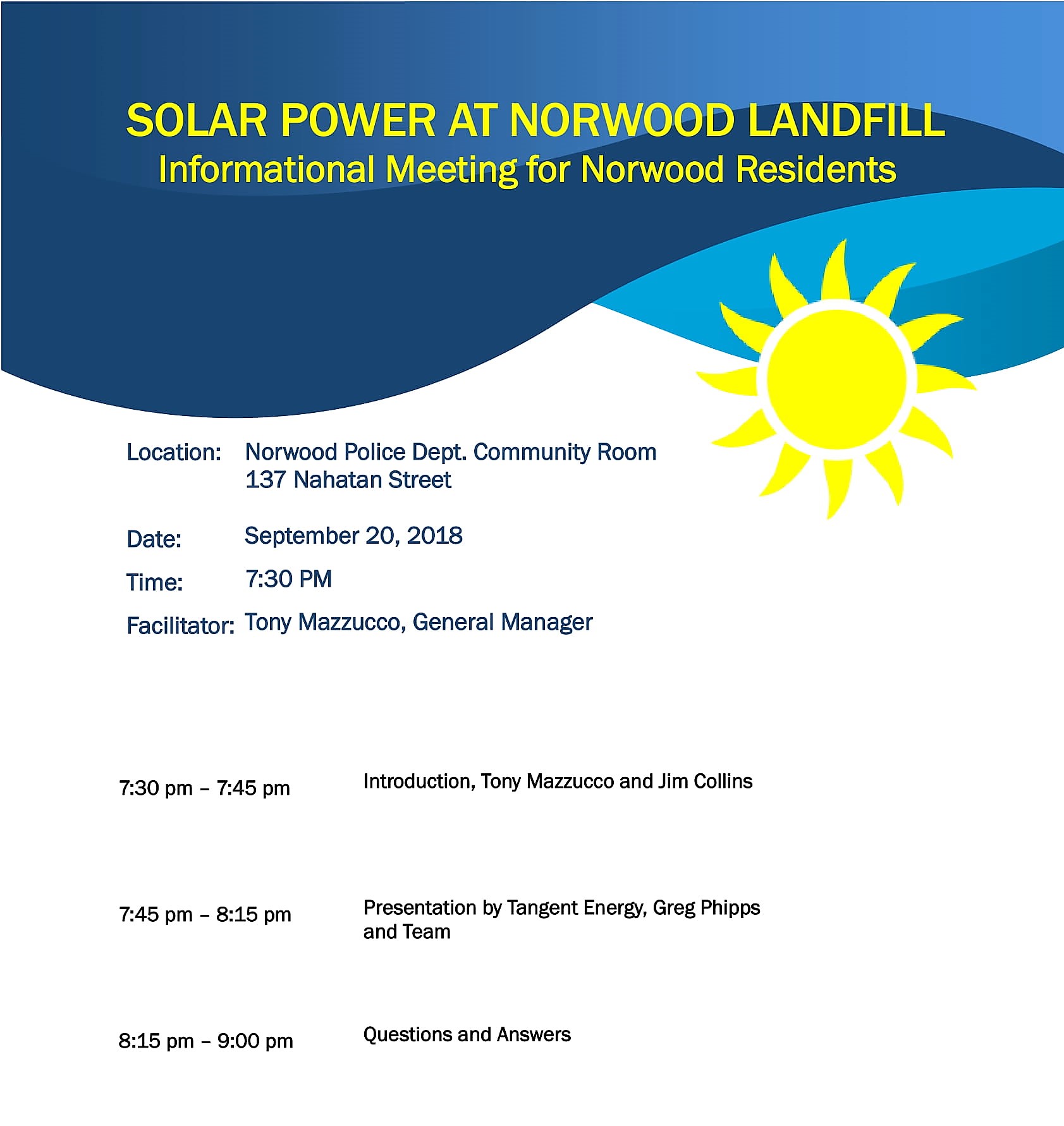 Solar Power at Norwood landfill Informational Meeting